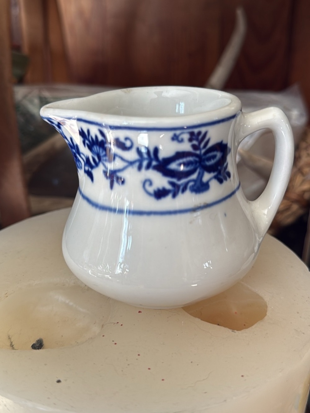 Blue Floral vintage Mini Creamer Pitcher - White & Blue Porcelain